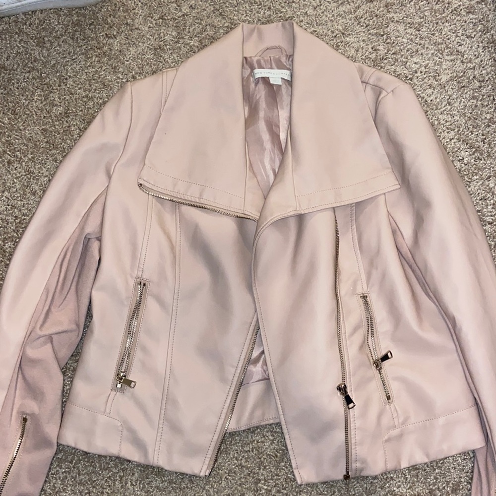 New York & Company blush pink leather jacket size small